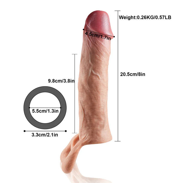 「極太20cm」リアル生体クローン・プレミアム厚型ペニススリーブ(ペニスサック)|長さ20.3cm×太さ5.3cm・キングサイズ巨躯拡張&巨大亀頭・感度軽減ロングスタミナ・最高級メディカルシリコン