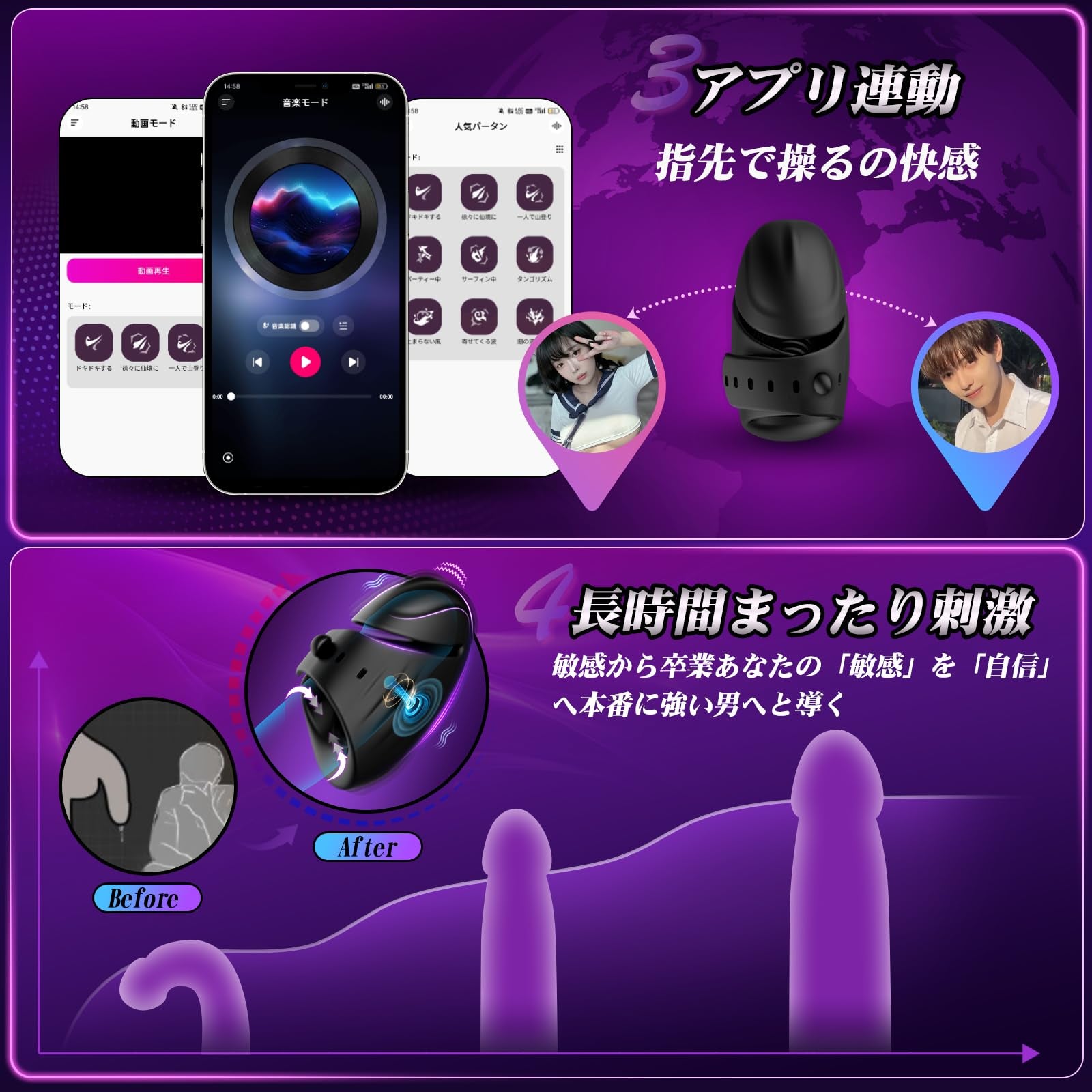 「スマートバックルバースト」スマートAPP連動・3-in-1(亀頭バイブ+コックリング+オナカップ)7段階調節ハンズフリーベルト 9種高周波振動 完全防水