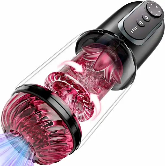 多機能電動オナホール、5つのピストン、回転、吸引、舌舐め機能、完全防水、アプリ対応