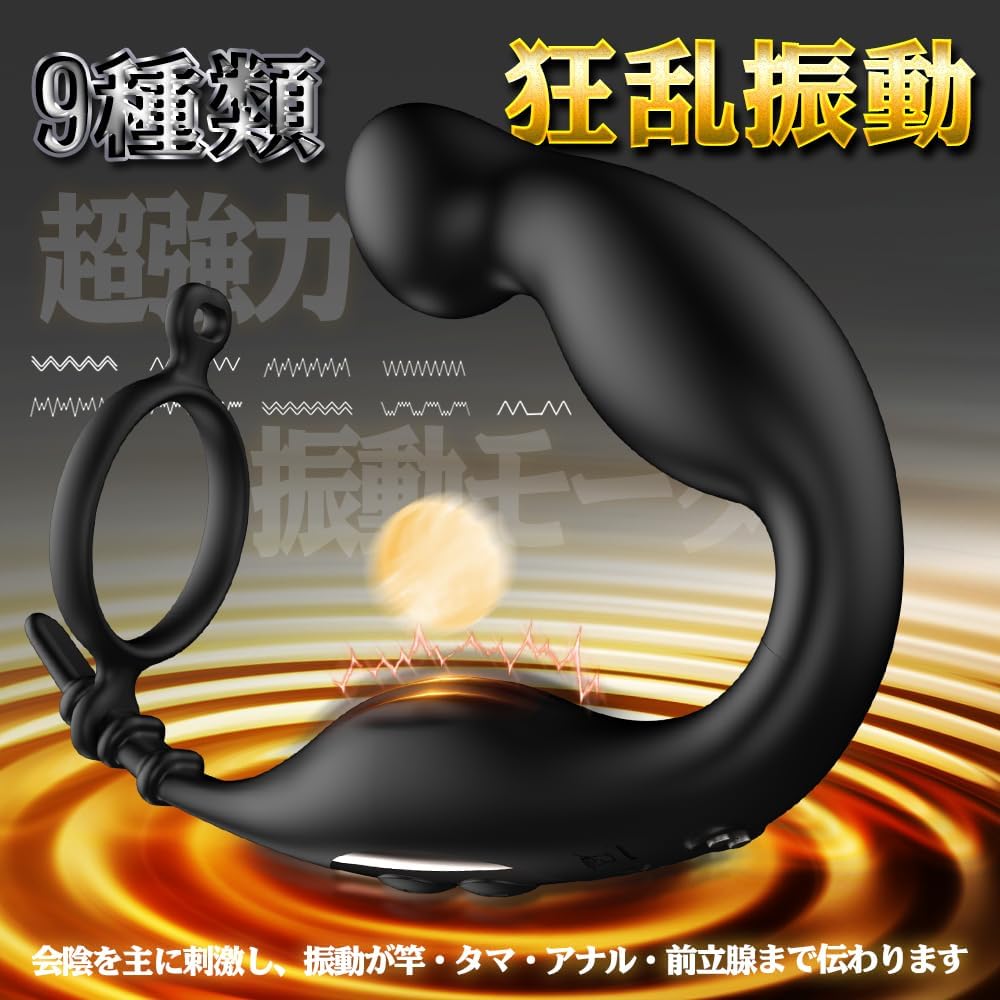 9段階振動＆リモコン操作式 前立腺マッサージ器 交換可能リング型アクセサリー付属