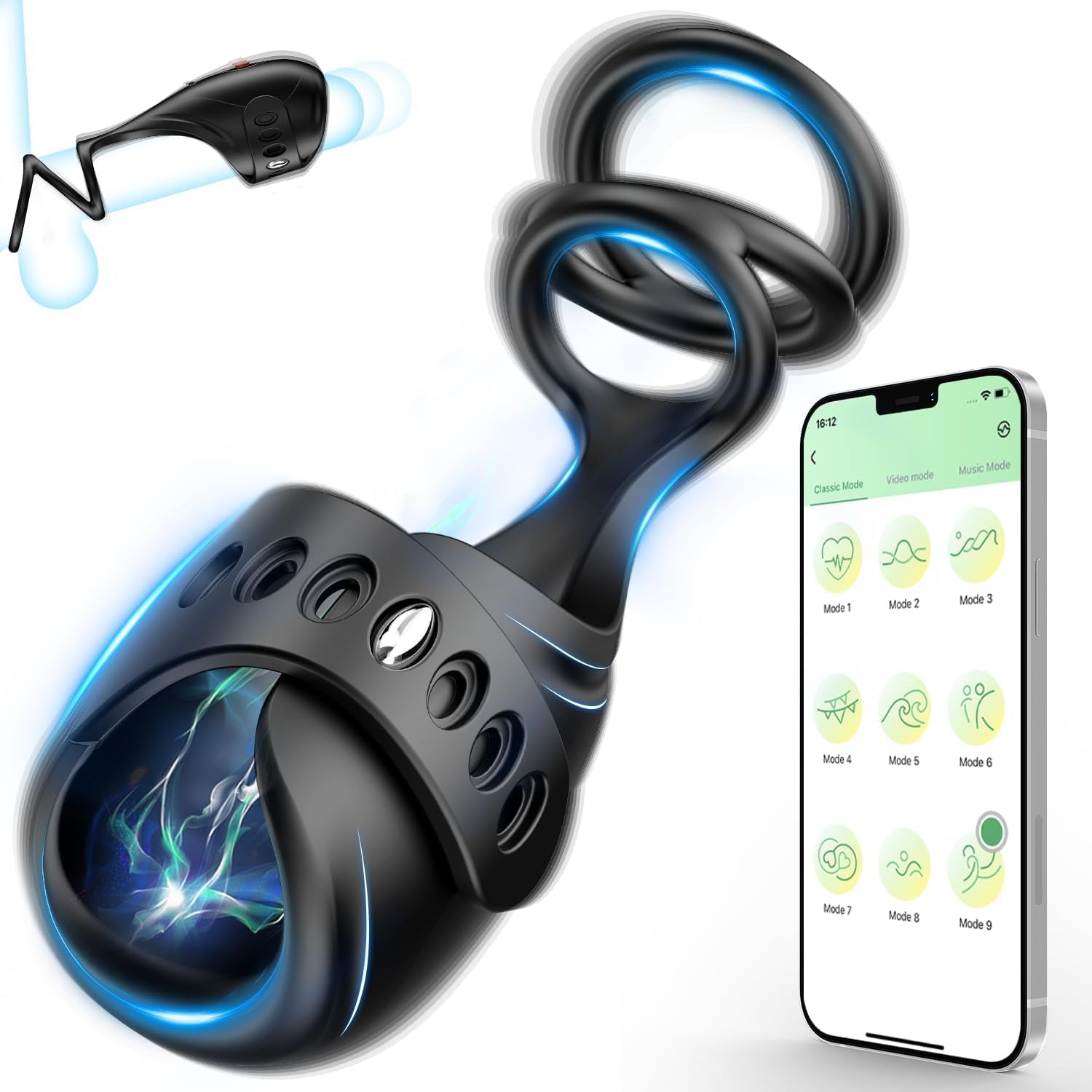 「スマートストラップ」スマホApp遠隔操作・7段階調節ベルト 3-in-1鎖精Cリング 9種スタミナ訓練モード 完全ハンズフリー 防水 亀頭バイブ